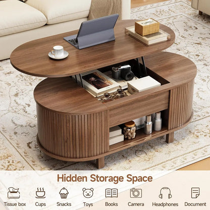 43.3" Oval Lift Top Coffee Table with Sliding Door