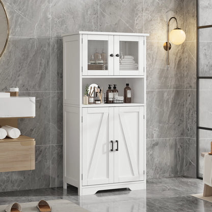 Freestanding Pantry Storage Cabinet with Glass Doors
