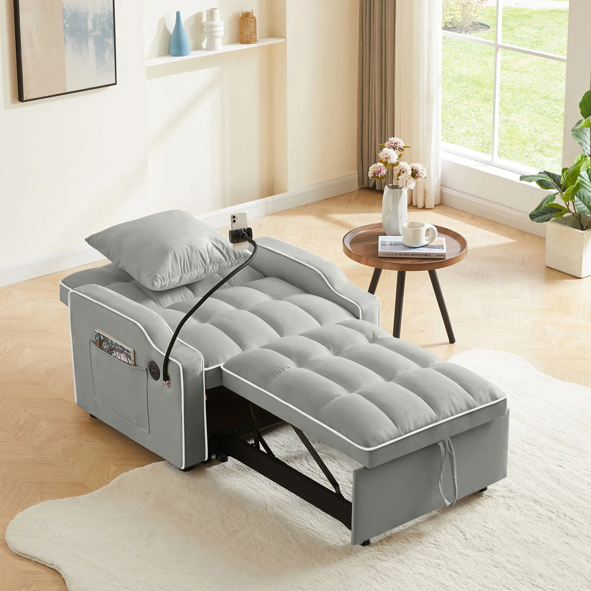 34" 3-In-1 Convertible Sleeper with USB & Type-C Charging Ports