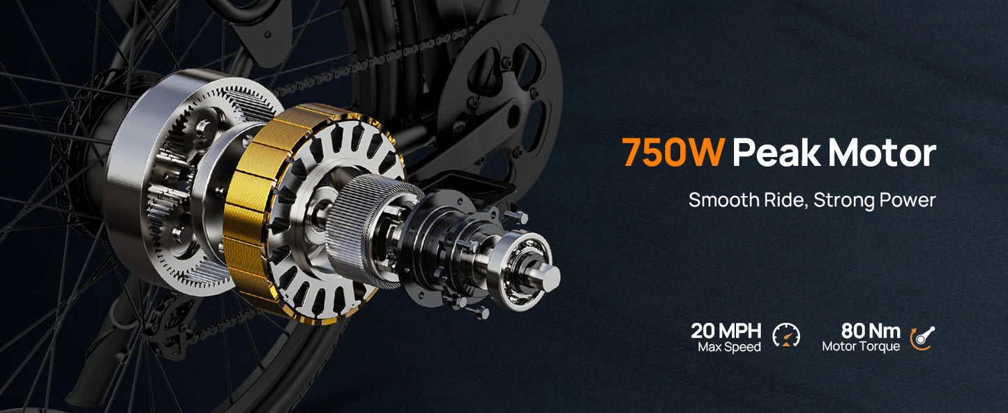 750W E-Bike Commuter 26x2" Tires 20MPH Speed