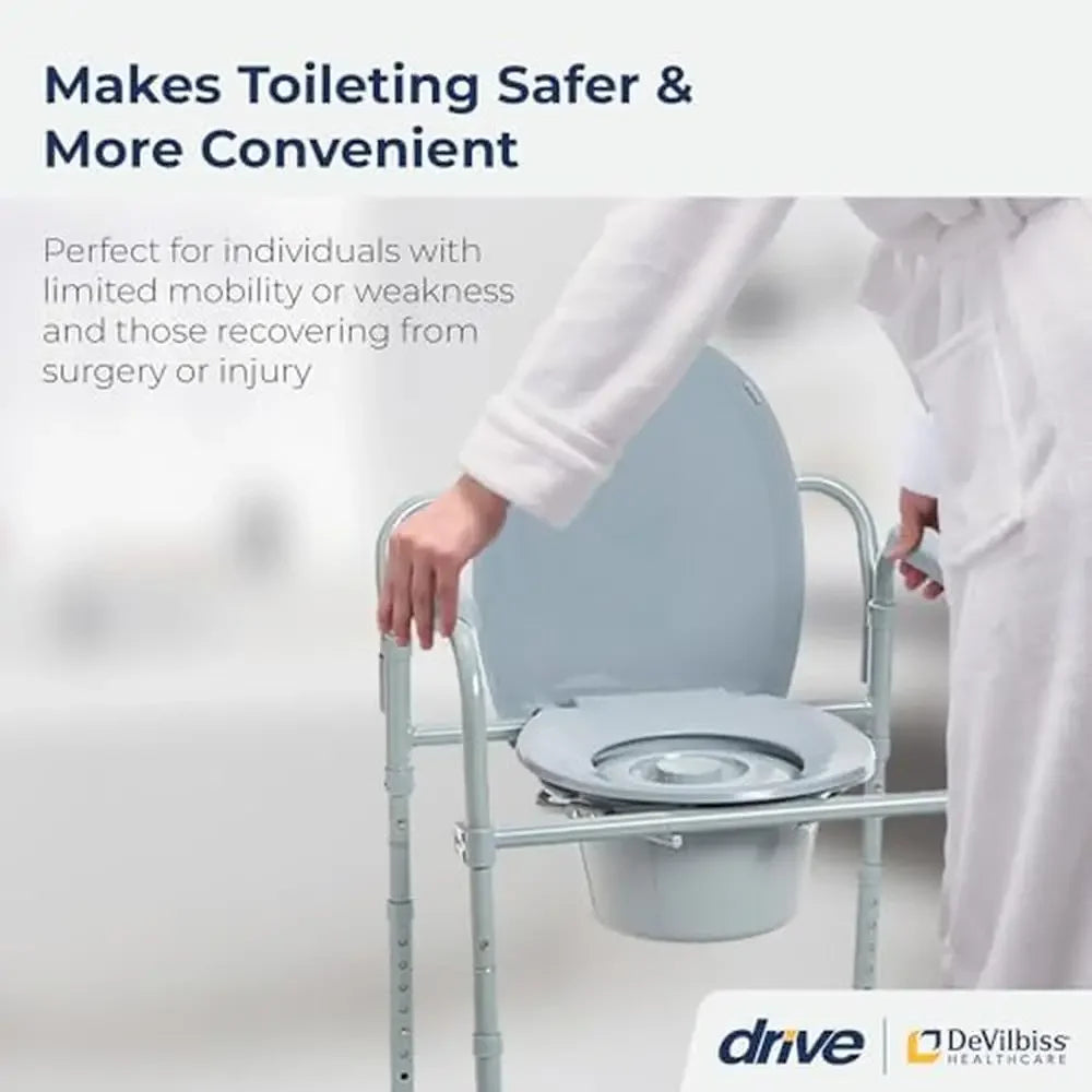 Portable Toilet 350lb Capacity 3-In-1 Bariatric Grey Seat