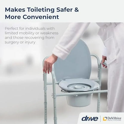 Portable Toilet 350lb Capacity 3-In-1 Bariatric Grey Seat