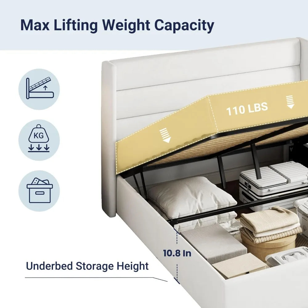 Queen Size Velvet Lift Up Storage Bed Frames