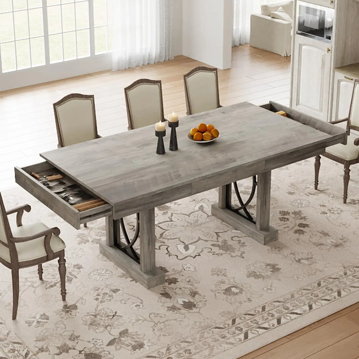71 Inch Dining Table With 2 Storage Drawers