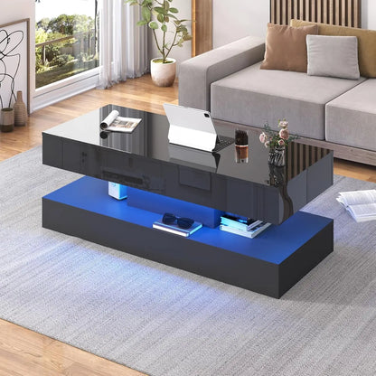 Double-Layer Design for Living Room Coffee Table with 2 Storage Drawers