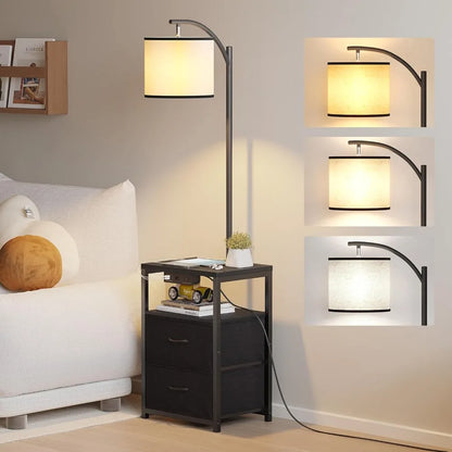Floor Lamp with Table & 2 Drawers with 3 Color Temperature Led Bulb