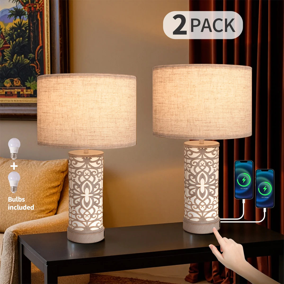 Retro Farmhouse Table Lamp with Multi-Functions