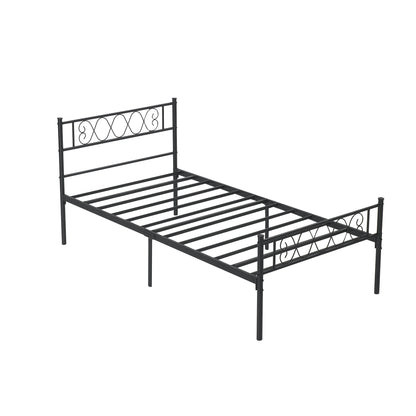 Twin Size Sturdy Metal Platform Bed Frame with Iron-Art Sweetheart