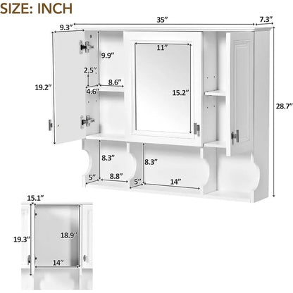 Medicine Cabinet with 3 Doors and Adjustable Shelfs
