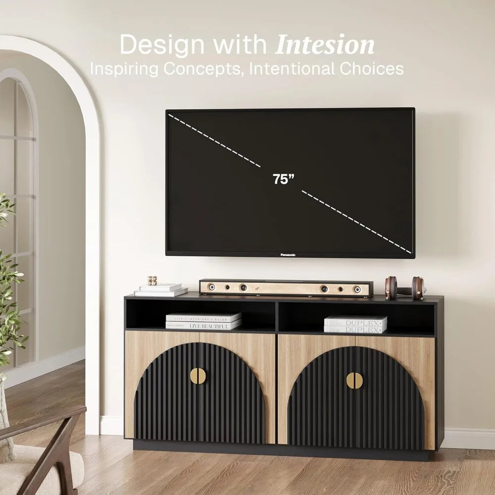 65-Inch Fluted TV Stand, with Storage Cabinets