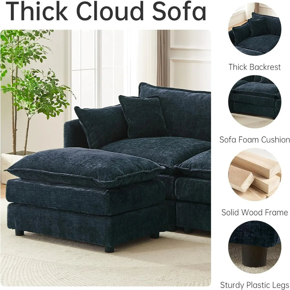 112.2" L-Shaped Sectional Sofa with Movable Ottoman