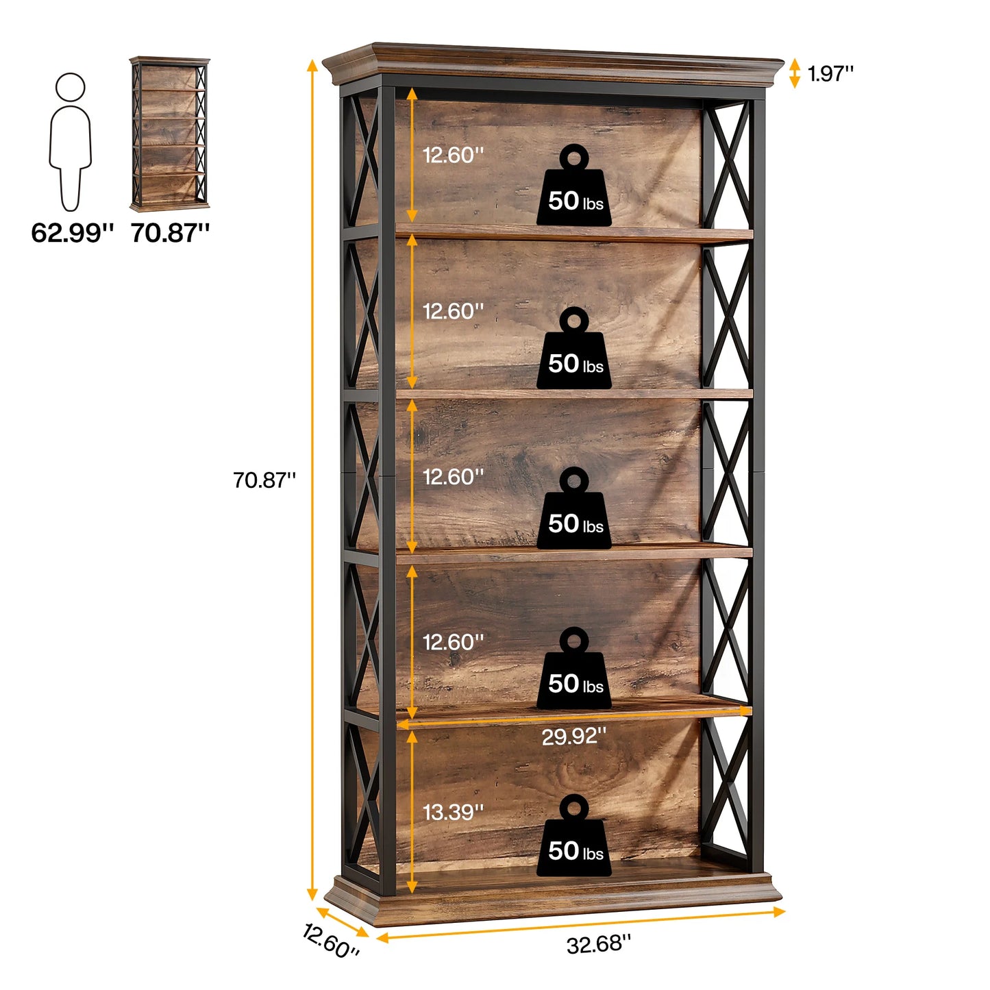 71 Inches Industrial Bookshelf