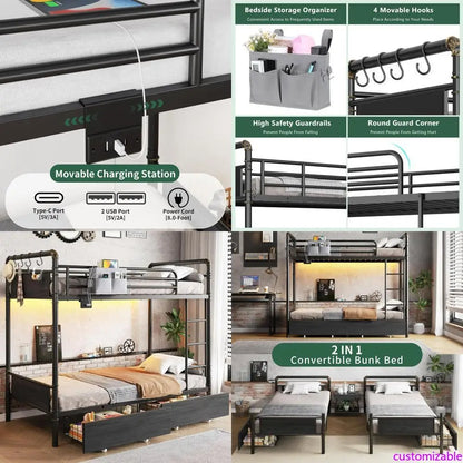 Durable metal twin over twin bunk bed