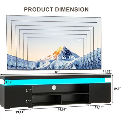 72" Modern TV Stand with LED Lights and Power Outlet