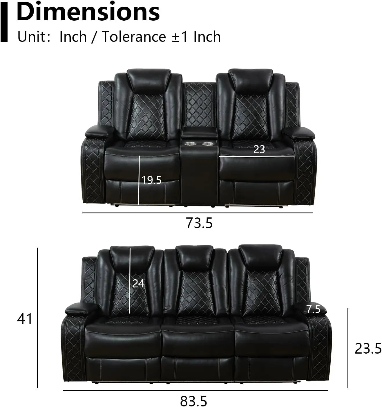 Power Recliner Sofa Set with LED Lighting