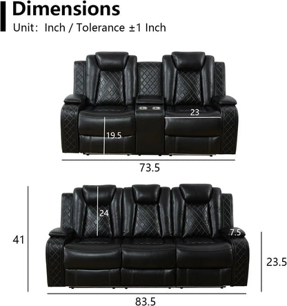 Power Recliner Sofa Set with LED Lighting