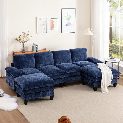 122-Inch 6-seats Double Foam Cushion Convertible Sectional