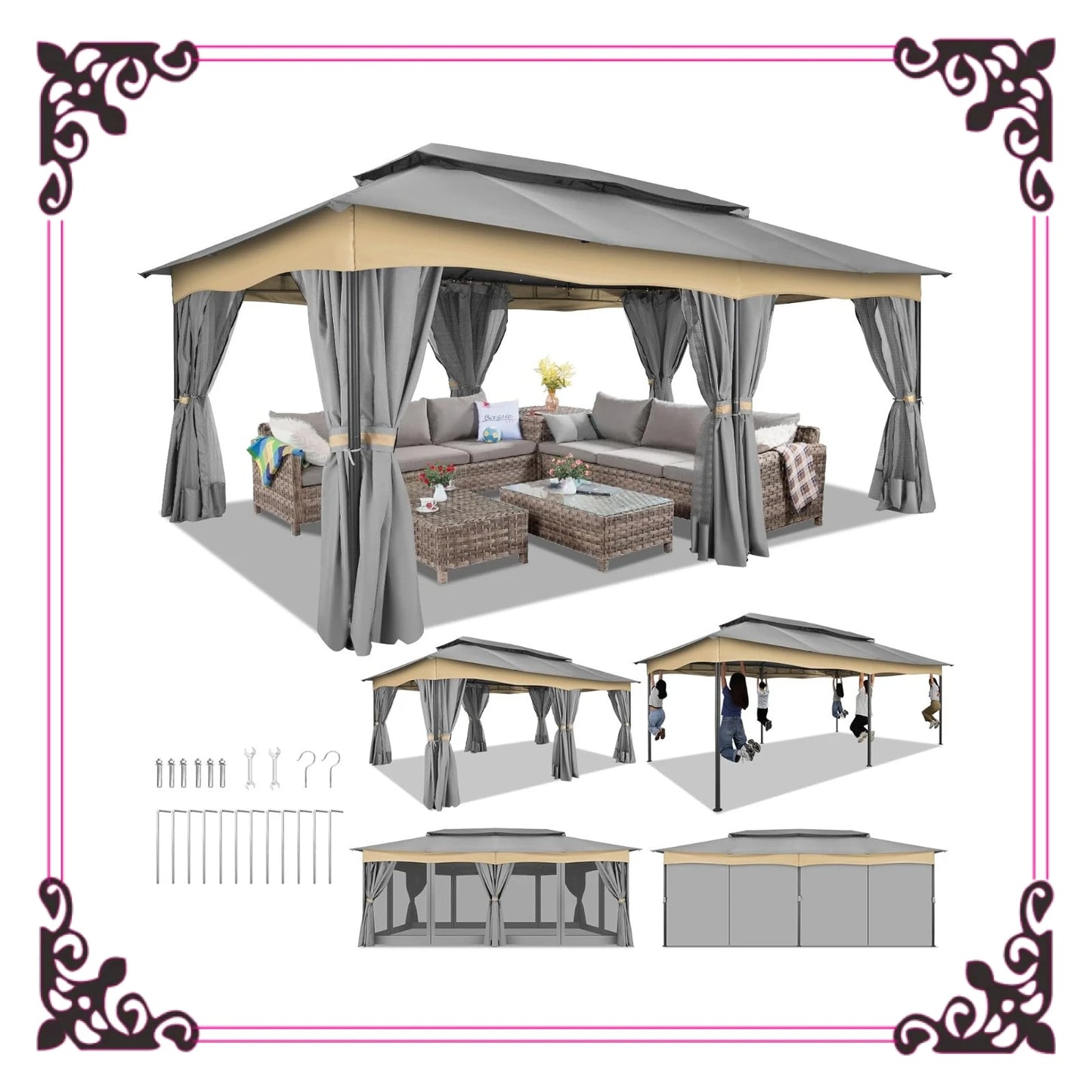 12x20 Outdoor Gazebo with Double Ventilated Roof