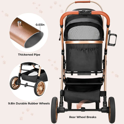 360° Rubber Wheels and Shock Absorption Dog Buggy