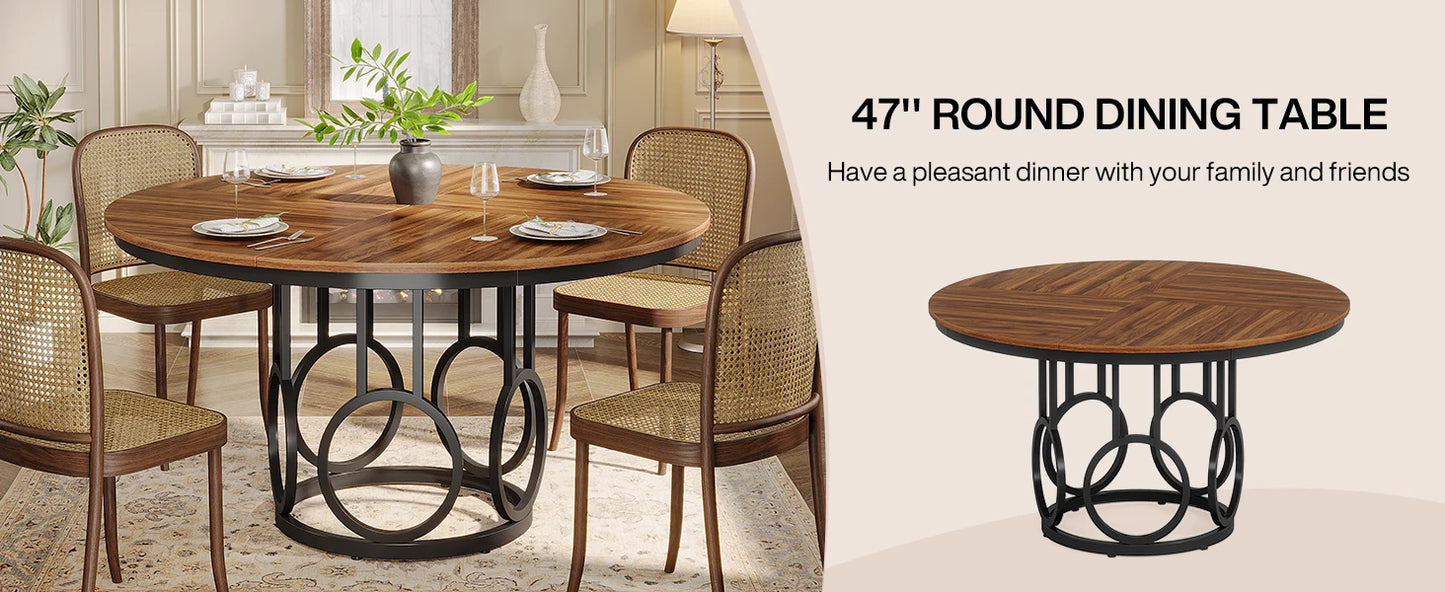Round Dining Table with Sturdy Metal Base