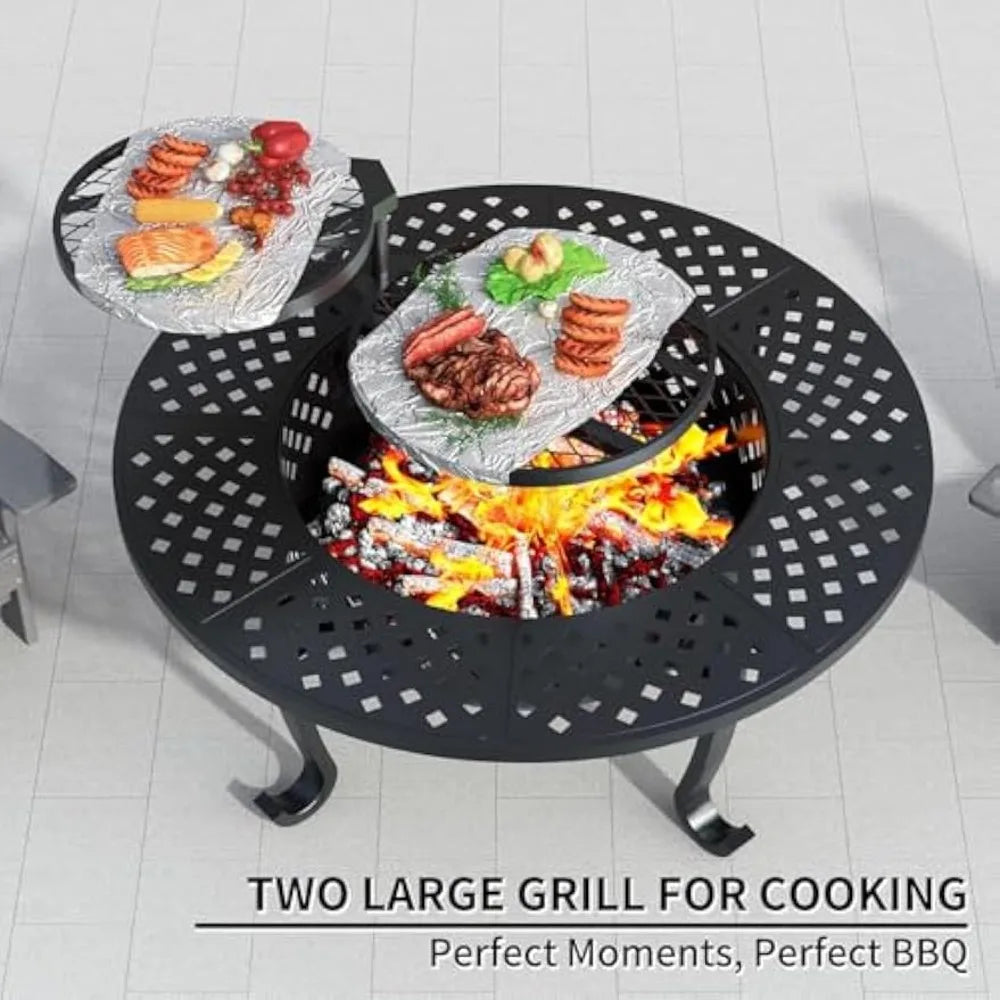 43 Inch Fire Pit with 2 Grill for Backyard Patio Garden