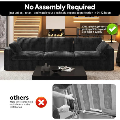 118" 3-Seater Modular Sectional with Plush Corduroy Fabric