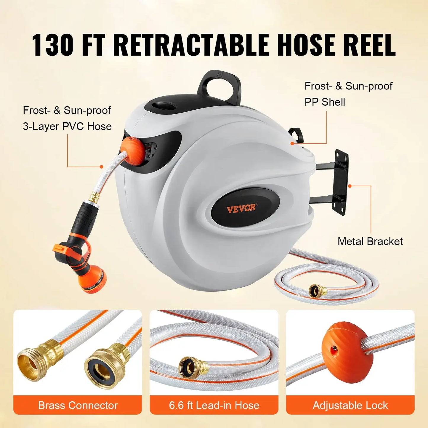 130'x1/2" Retractable Hose Reel Water Hose Reel