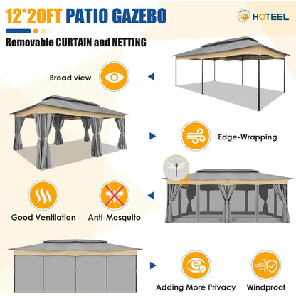 12x20 Outdoor Gazebo with Double Ventilated Roof