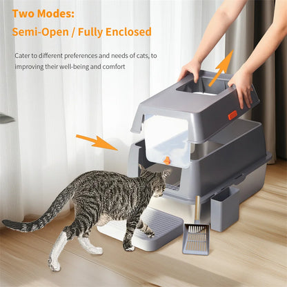 XXL Stainless Steel Cat Litter Box Easy Cleaning Toilet