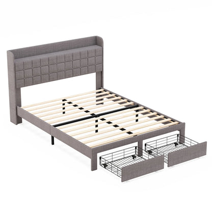 Upholstered Platform Bed Frame Wooden Slats Support 1323 lbs.