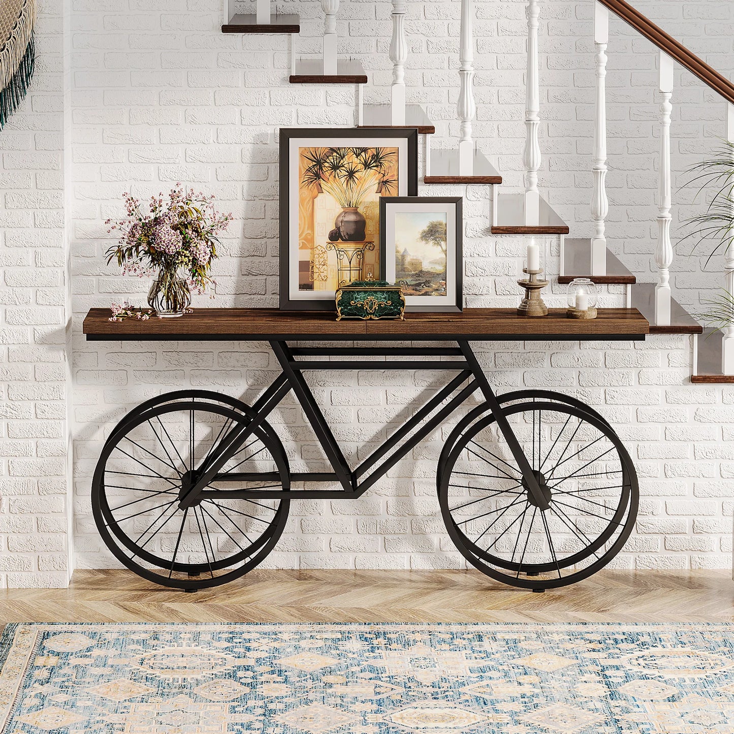 70.9-Inch Extra Long Console Table with Bicycle Metal Base