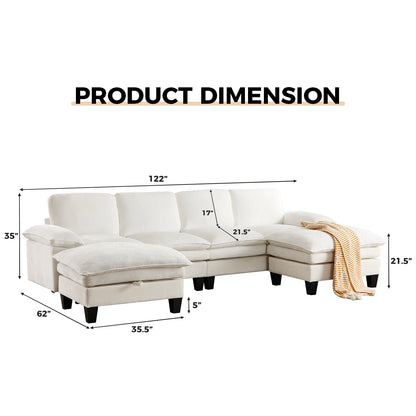 122-Inch 6-seats Double Foam Cushion Convertible Sectional