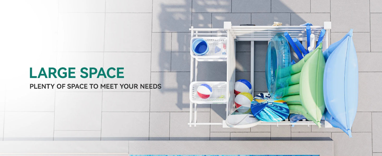 Pool Storage Bins with Towel Rack