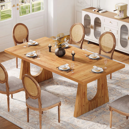 70.9-Inch Wood Rustic Rectangular Table with Black Wooden Legs