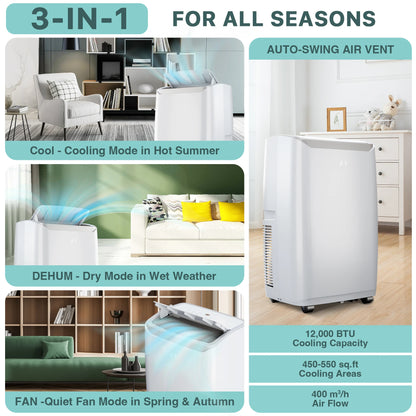 12000 BTU Portable Room Air Conditioners with Multi-Speed Fan