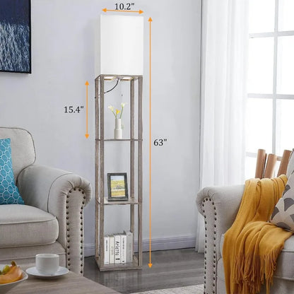 Wood Corner Floor Lamp with Shelves