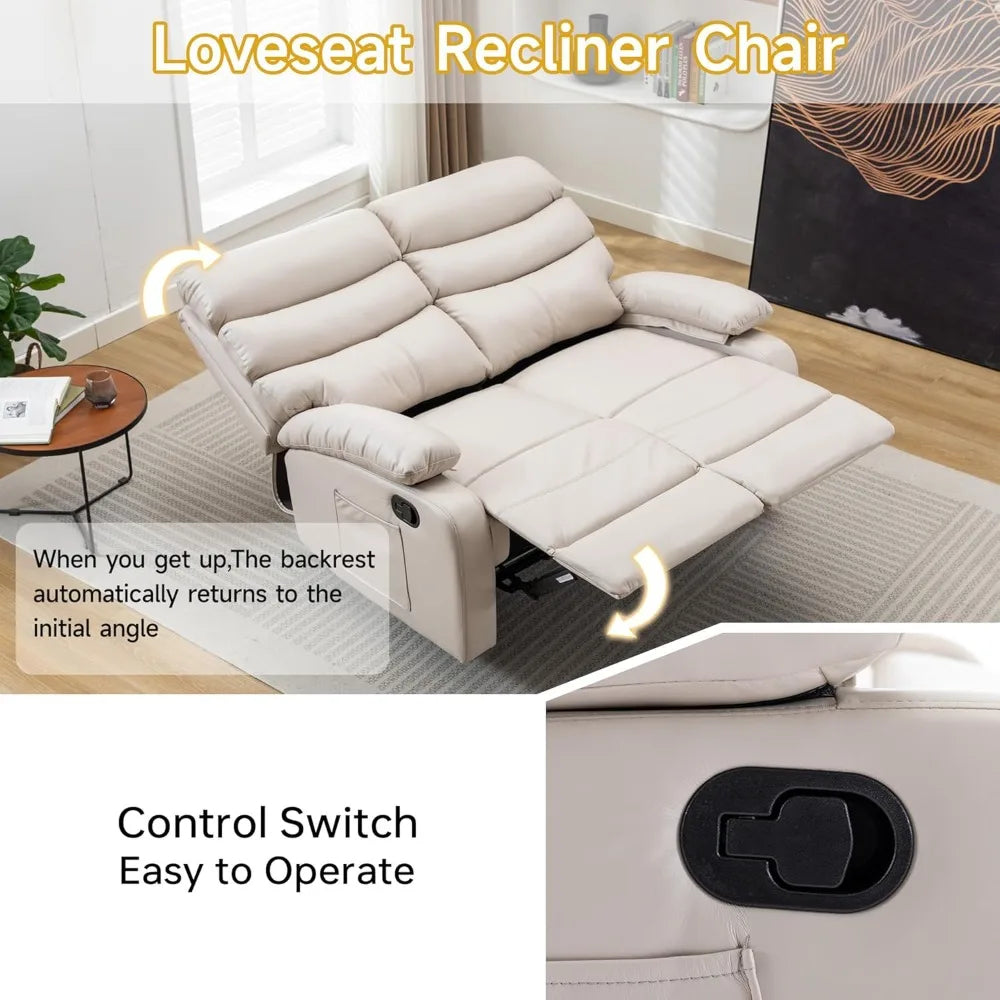 Leather double recliner sofa with side pockets