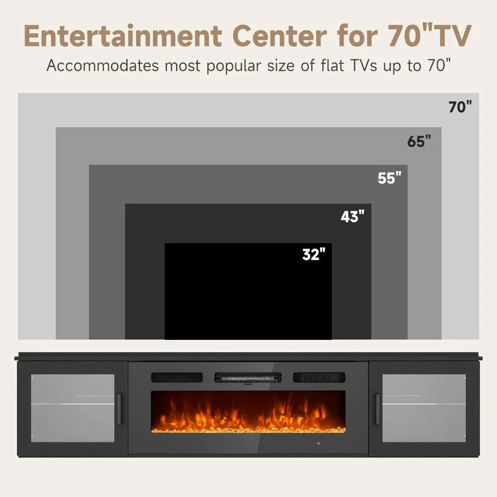 70-inch Floating TV Stand with Built-in Fireplace