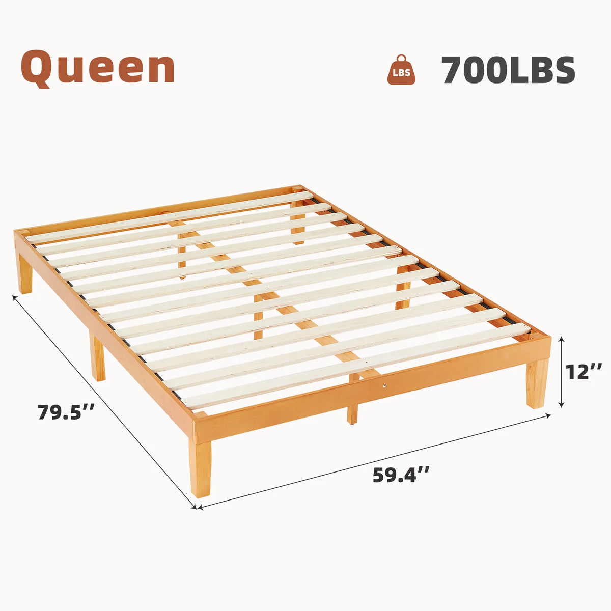 Solid Wood Bed Frame with Sturdy Slats