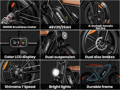 1000W Motor Bicycle 48V 20AH 20“Tire Mountain Ebike.