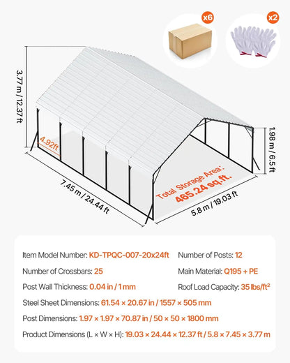 NEW 20x24 ft Heavy Duty Metal Carport with Removable Sidewalls