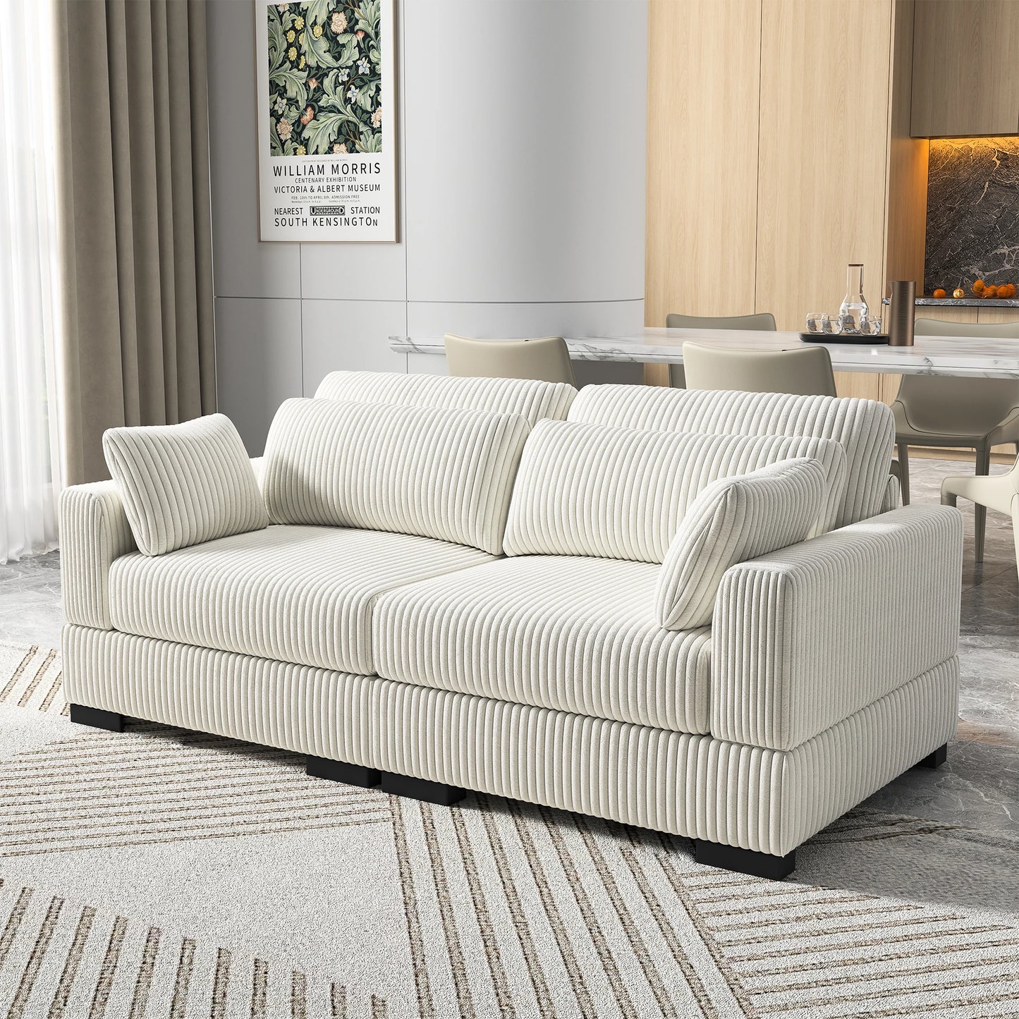 Upholstered Sofa Made of Corduroy Fabric with Removable Cushions