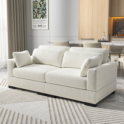 Upholstered Sofa Made of Corduroy Fabric with Removable Cushions