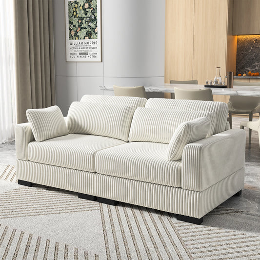 Upholstered Sofa Made of Corduroy Fabric with Removable Cushions