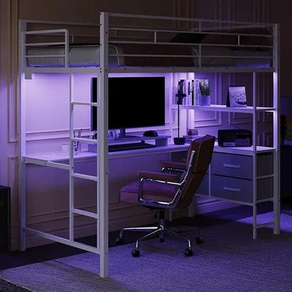 Twin Metal Loft Bed Frame With 15" Safety Guardrail