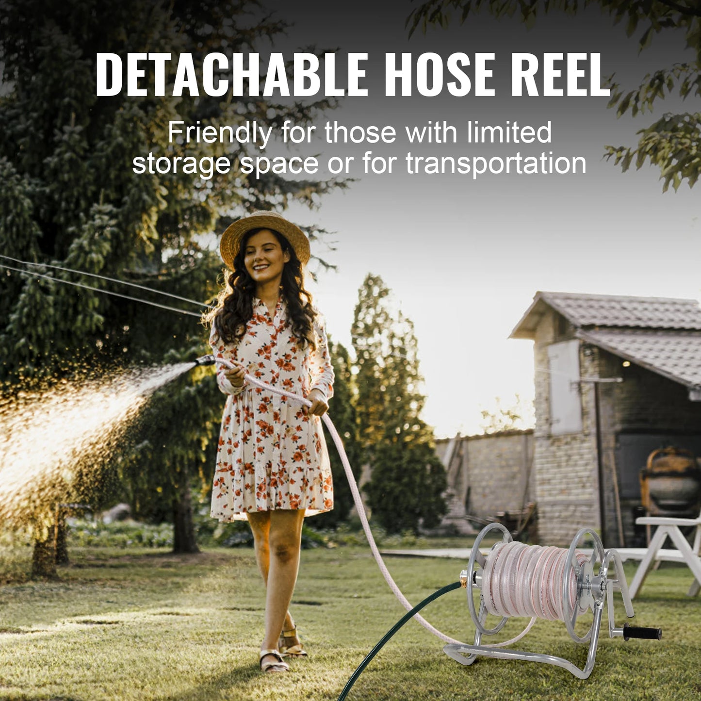 Duty Powder-coated Steel Water Hose Cart