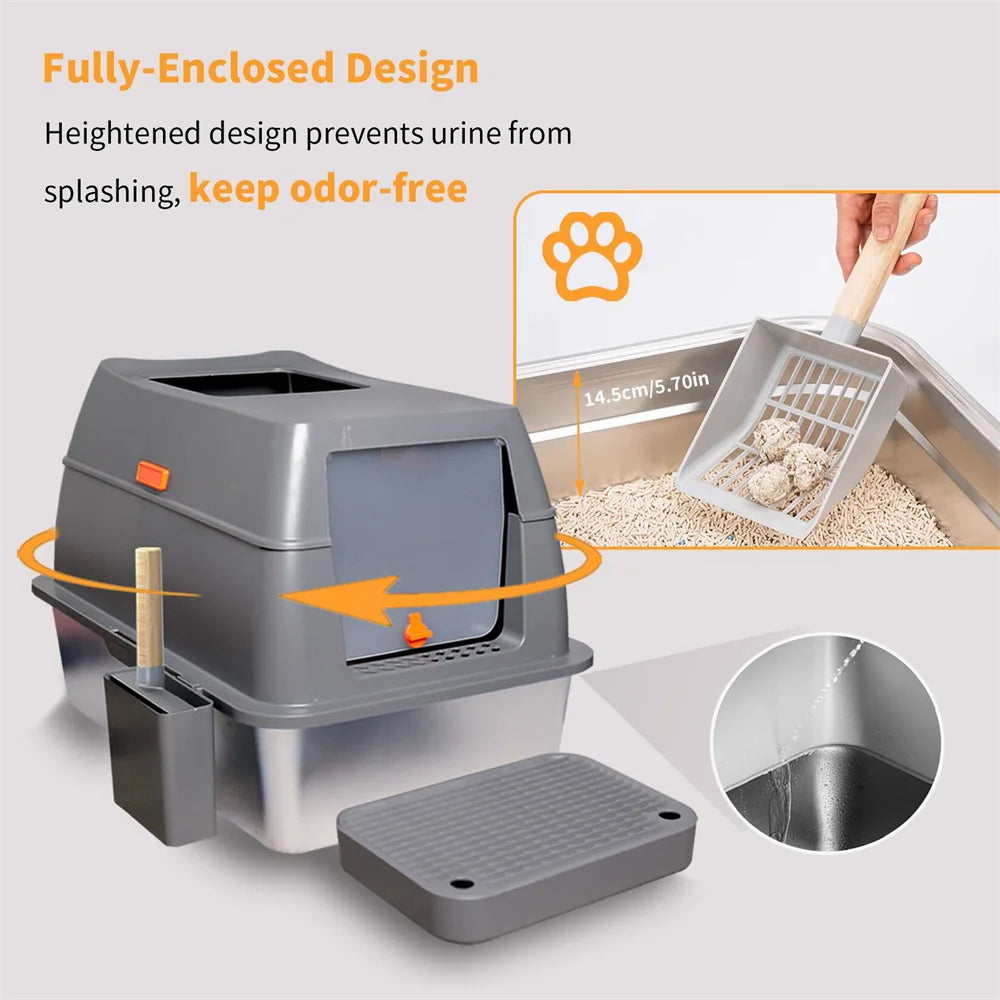 XXL Stainless Steel Cat Litter Box Easy Cleaning Toilet