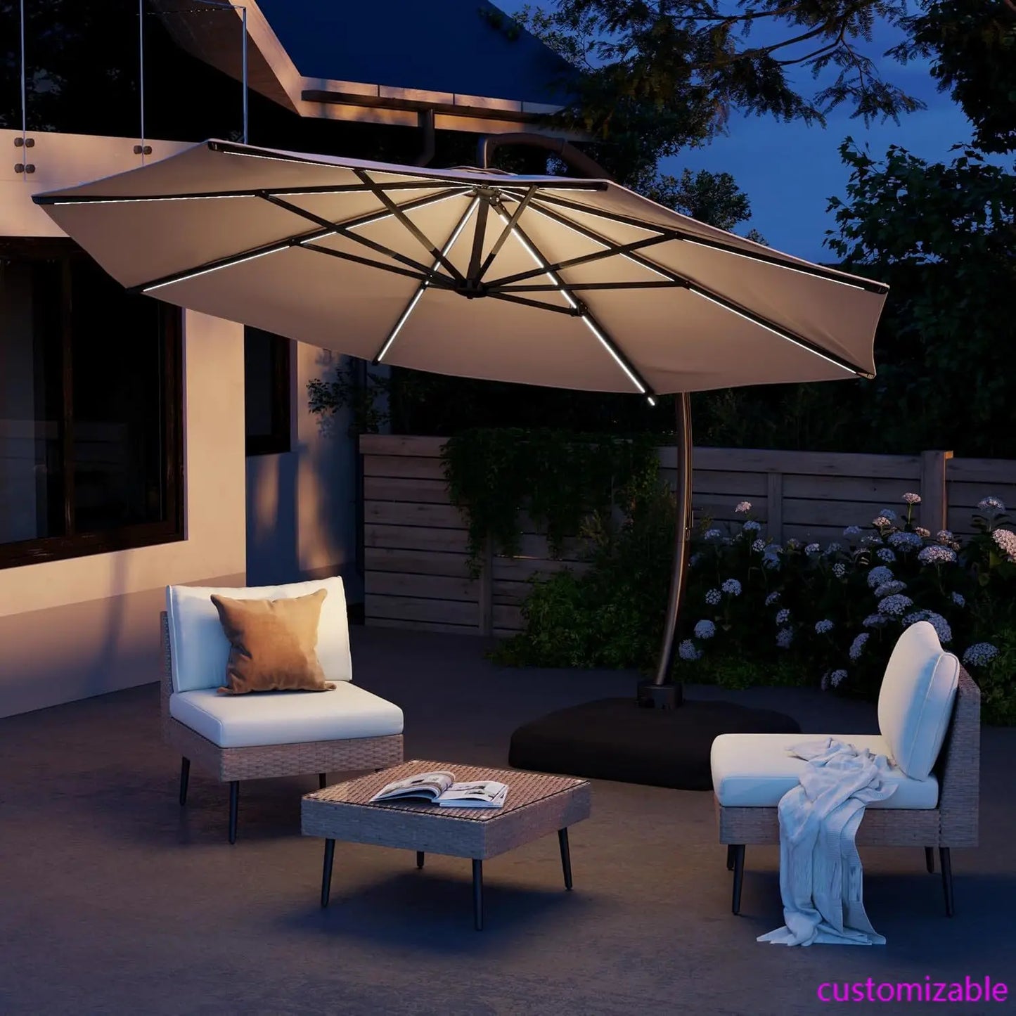 11FT Solar Powered Patio Umbrella with Base
