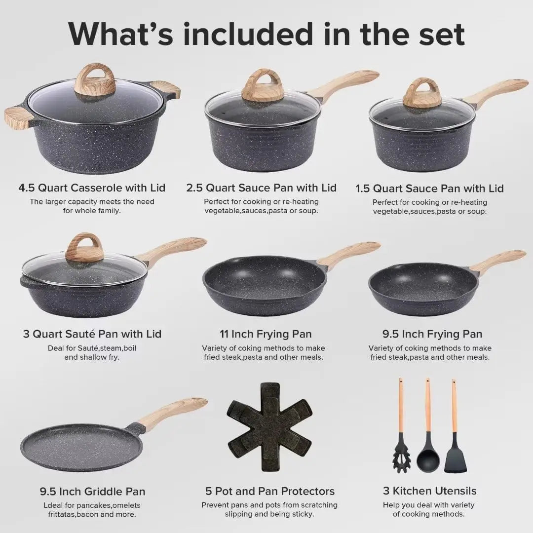 19 Pcs Pots and Pans Non-Stick Induction Cookware Sets