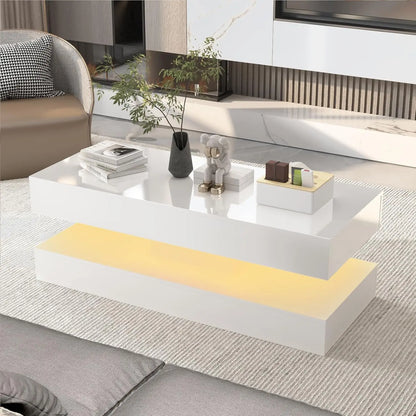 Double-Layer Design for Living Room Coffee Table with 2 Storage Drawers